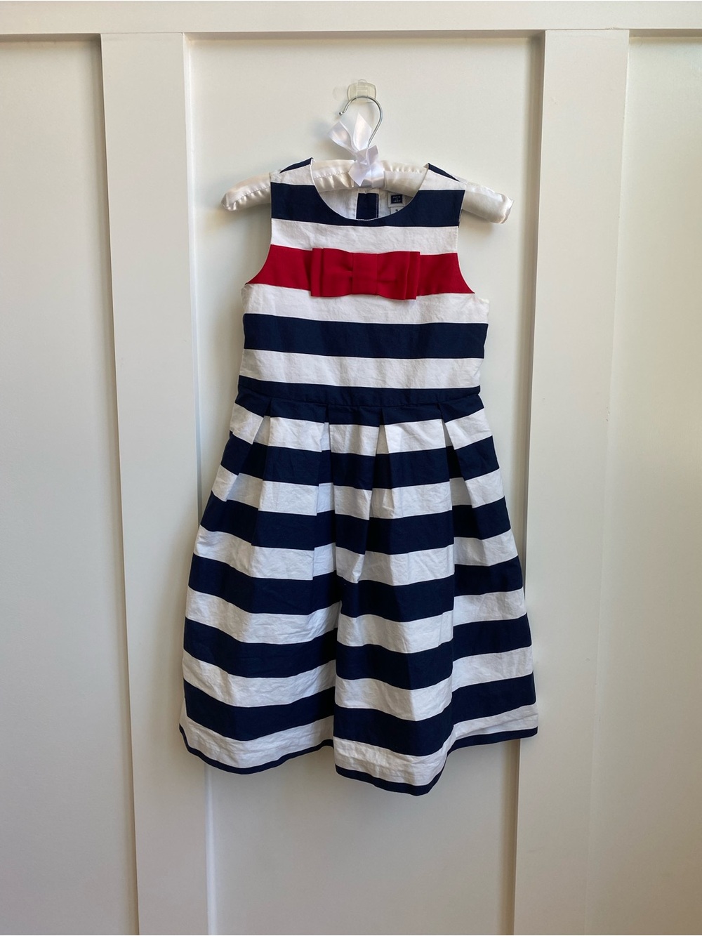 Janie and Jack Navy and White Striped Dress with Red Bow Accent Girls Size 5